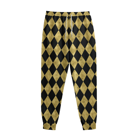 Black And Gold Harlequin Pattern Print Sweatpants