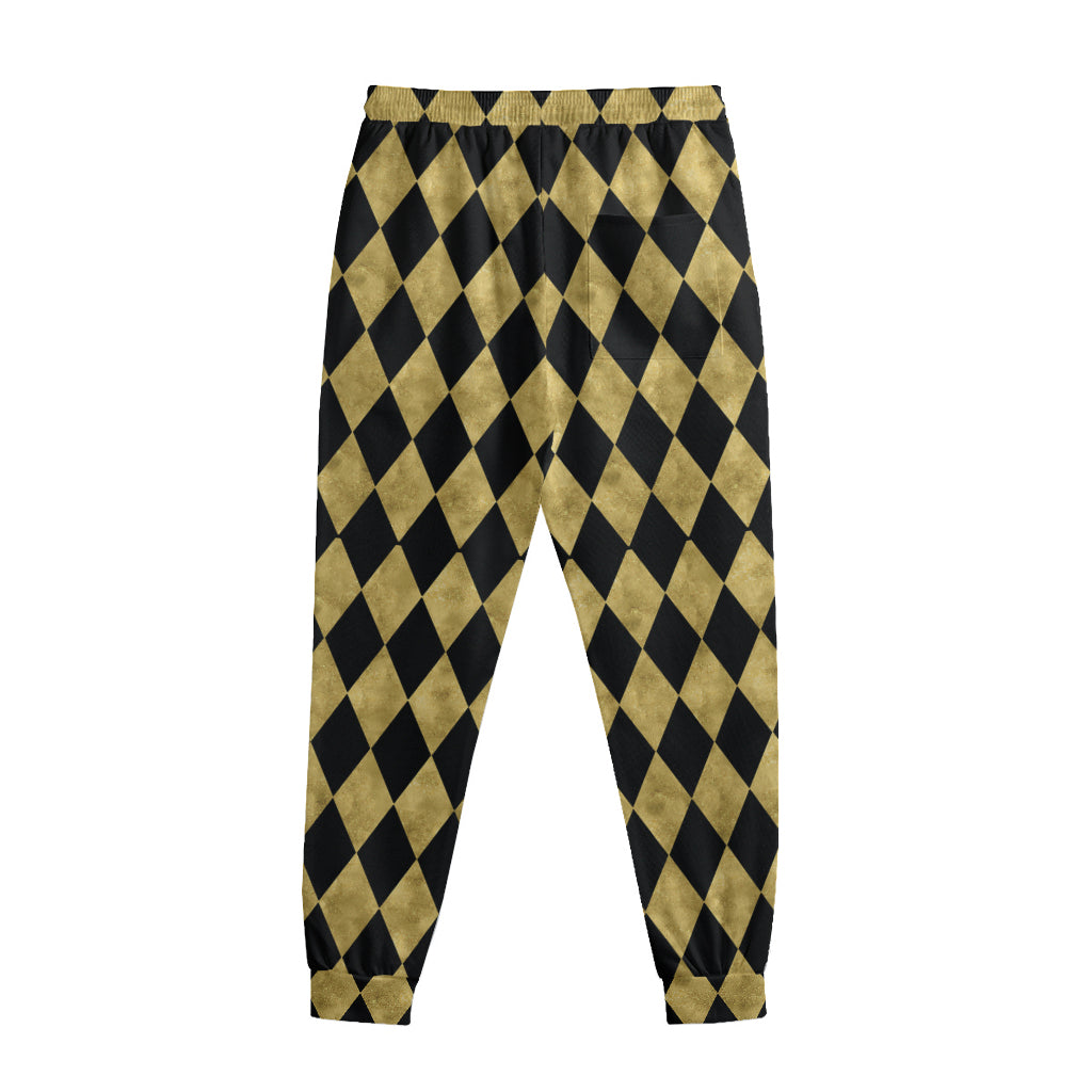 Black And Gold Harlequin Pattern Print Sweatpants