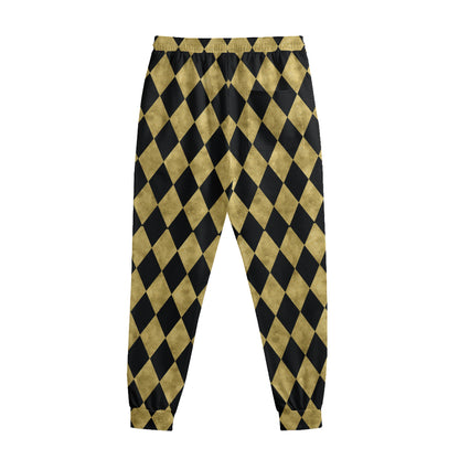 Black And Gold Harlequin Pattern Print Sweatpants