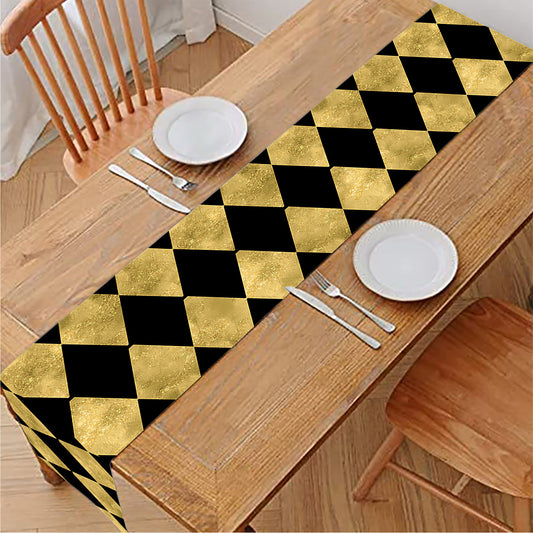 Black And Gold Harlequin Pattern Print Table Runner