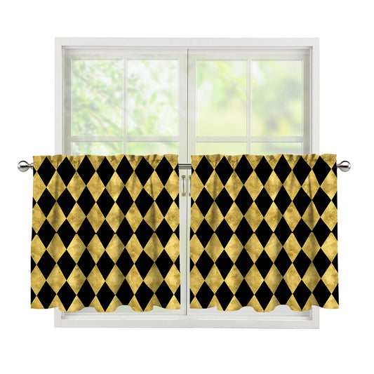 Black And Gold Harlequin Pattern Print Tier Curtains
