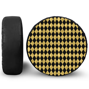 Black And Gold Harlequin Pattern Print Tire Cover