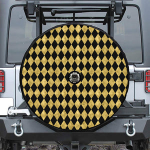 Black And Gold Harlequin Pattern Print Tire Cover With Camera Hole