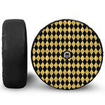 Black And Gold Harlequin Pattern Print Tire Cover With Camera Hole