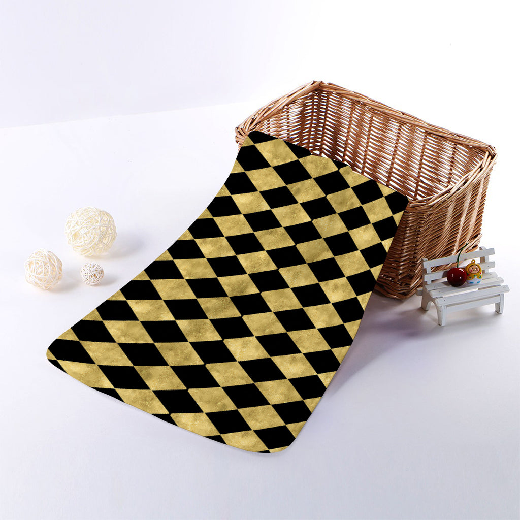 Black And Gold Harlequin Pattern Print Towel