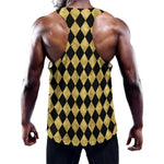 Black And Gold Harlequin Pattern Print Training Tank Top
