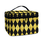 Black And Gold Harlequin Pattern Print Travel Makeup Bag