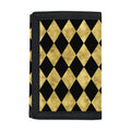 Black And Gold Harlequin Pattern Print Trifold Wallet