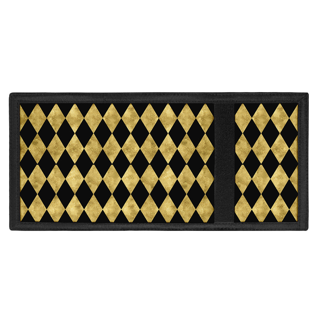Black And Gold Harlequin Pattern Print Trifold Wallet