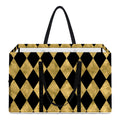 Black And Gold Harlequin Pattern Print Utility Tote Bag