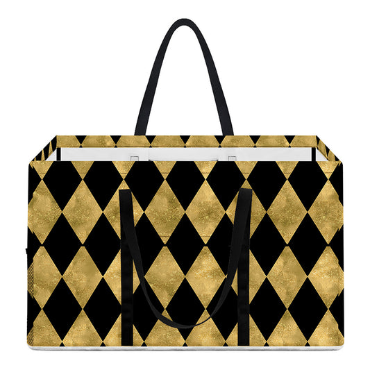 Black And Gold Harlequin Pattern Print Utility Tote Bag