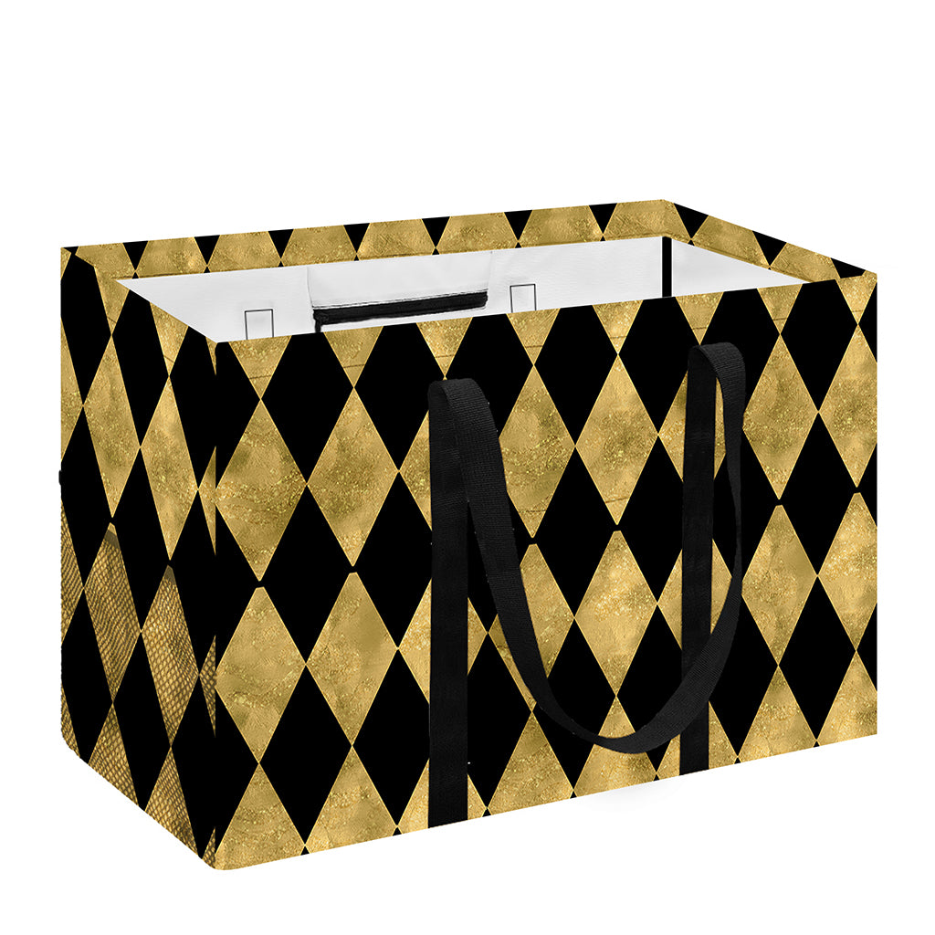 Black And Gold Harlequin Pattern Print Utility Tote Bag