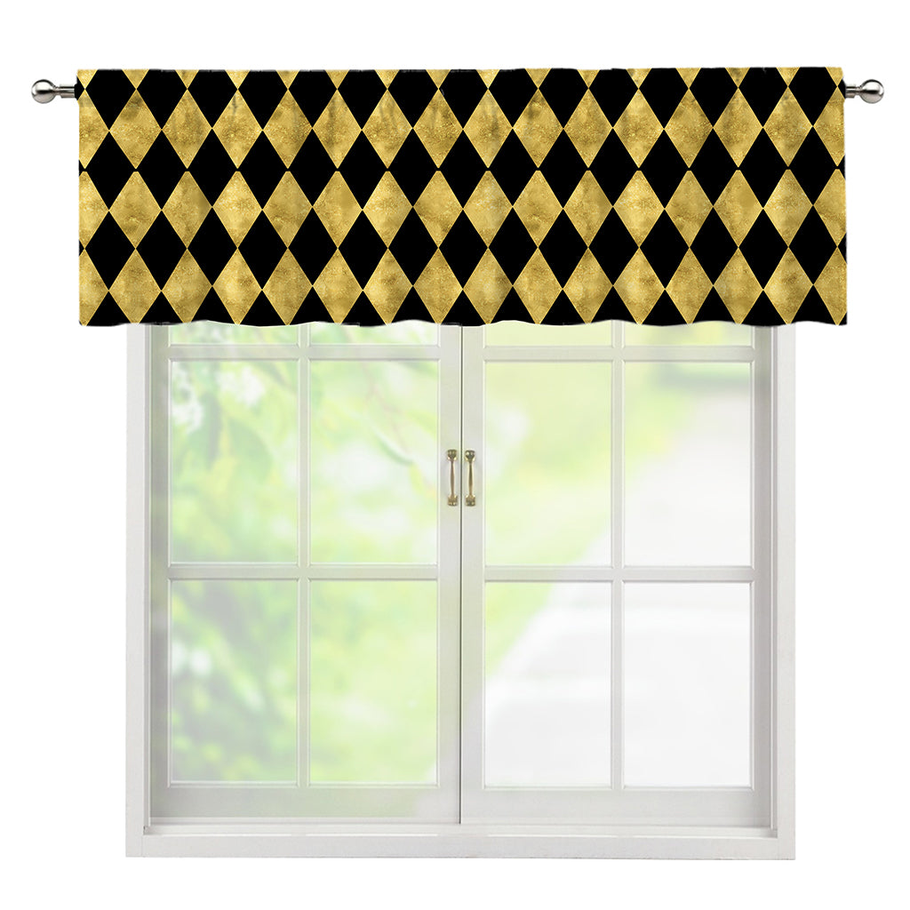 Black And Gold Harlequin Pattern Print Window Valance