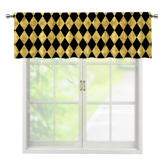 Black And Gold Harlequin Pattern Print Window Valance