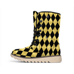 Black And Gold Harlequin Pattern Print Winter Boots