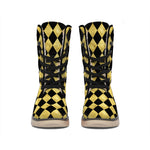 Black And Gold Harlequin Pattern Print Winter Boots
