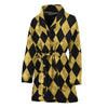 Black And Gold Harlequin Pattern Print Women's Bathrobe