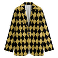 Black And Gold Harlequin Pattern Print Women's Cotton Blazer