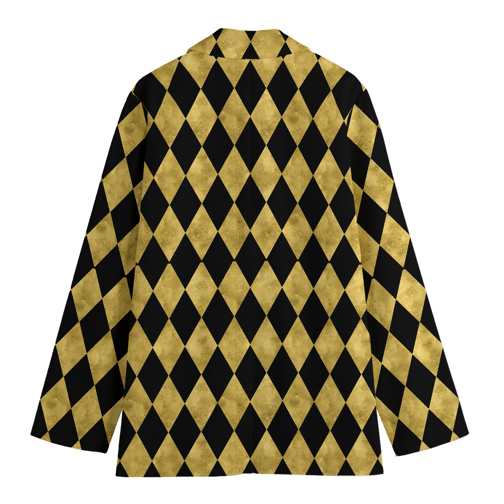 Black And Gold Harlequin Pattern Print Women's Cotton Blazer