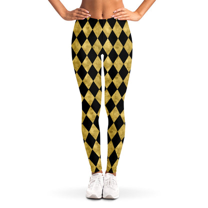 Black And Gold Harlequin Pattern Print Women's Leggings