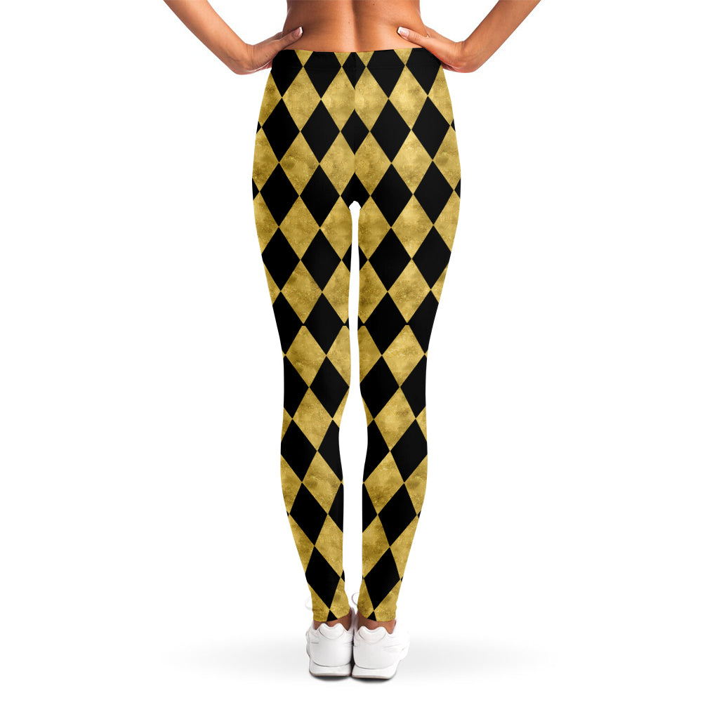 Black And Gold Harlequin Pattern Print Women's Leggings