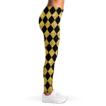 Black And Gold Harlequin Pattern Print Women's Leggings