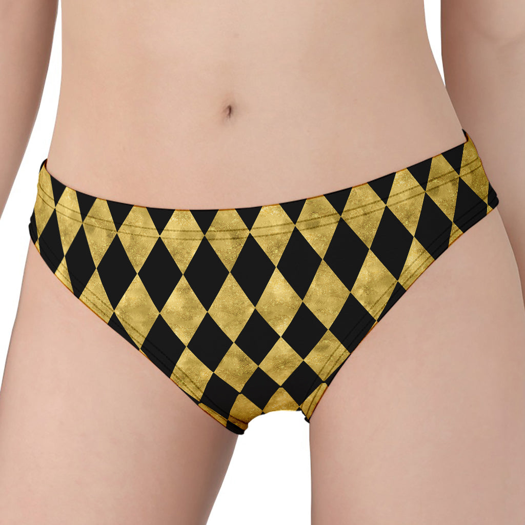 Black And Gold Harlequin Pattern Print Women's Panties