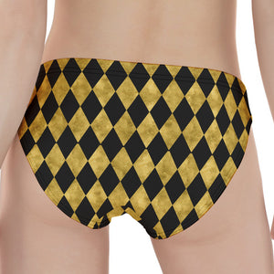 Black And Gold Harlequin Pattern Print Women's Panties