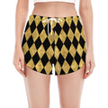 Black And Gold Harlequin Pattern Print Women's Split Running Shorts