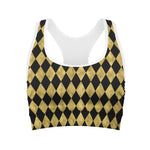 Black And Gold Harlequin Pattern Print Women's Sports Bra