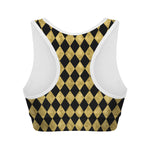 Black And Gold Harlequin Pattern Print Women's Sports Bra