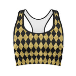 Black And Gold Harlequin Pattern Print Women's Sports Bra