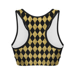 Black And Gold Harlequin Pattern Print Women's Sports Bra