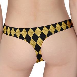 Black And Gold Harlequin Pattern Print Women's Thong