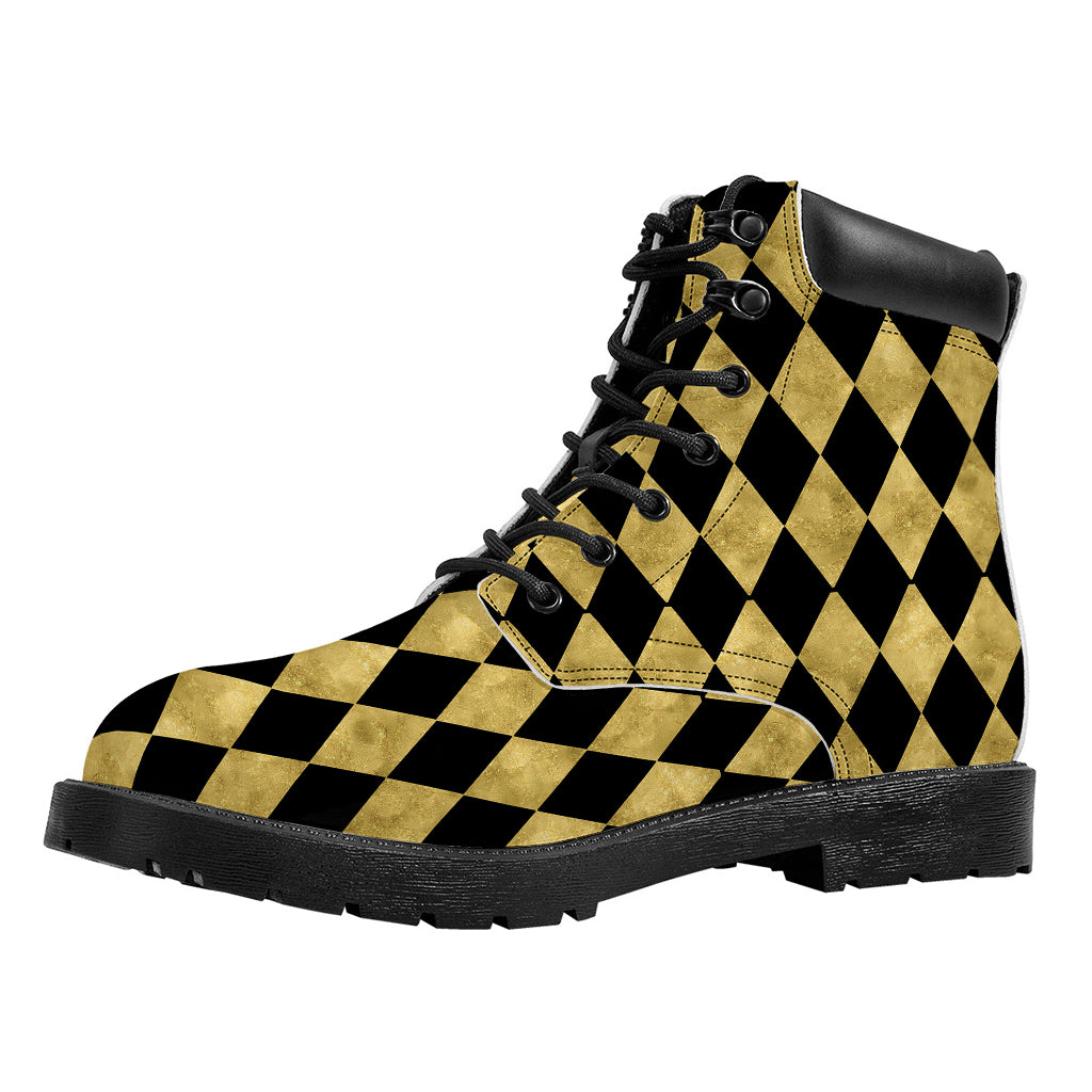 Black And Gold Harlequin Pattern Print Work Boots