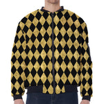 Black And Gold Harlequin Pattern Print Zip Sleeve Bomber Jacket