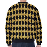 Black And Gold Harlequin Pattern Print Zip Sleeve Bomber Jacket