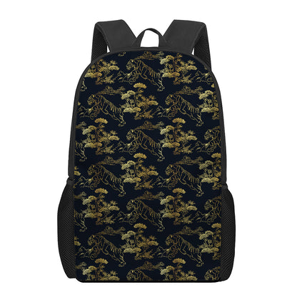 Black And Gold Japanese Tiger Print 17 Inch Backpack