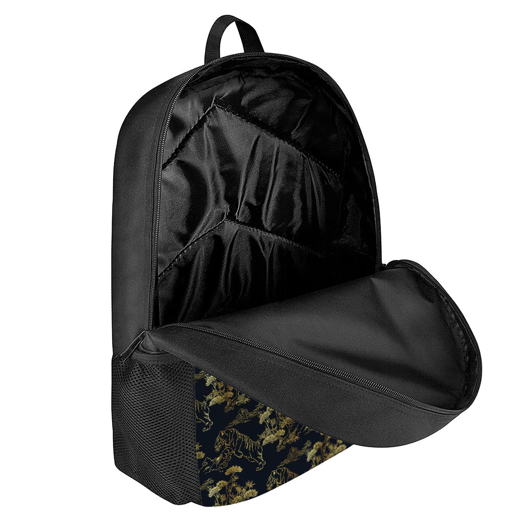 Black And Gold Japanese Tiger Print 17 Inch Backpack