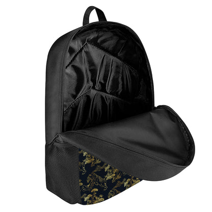 Black And Gold Japanese Tiger Print 17 Inch Backpack