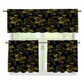 Black And Gold Japanese Tiger Print 3 Piece Kitchen Curtains