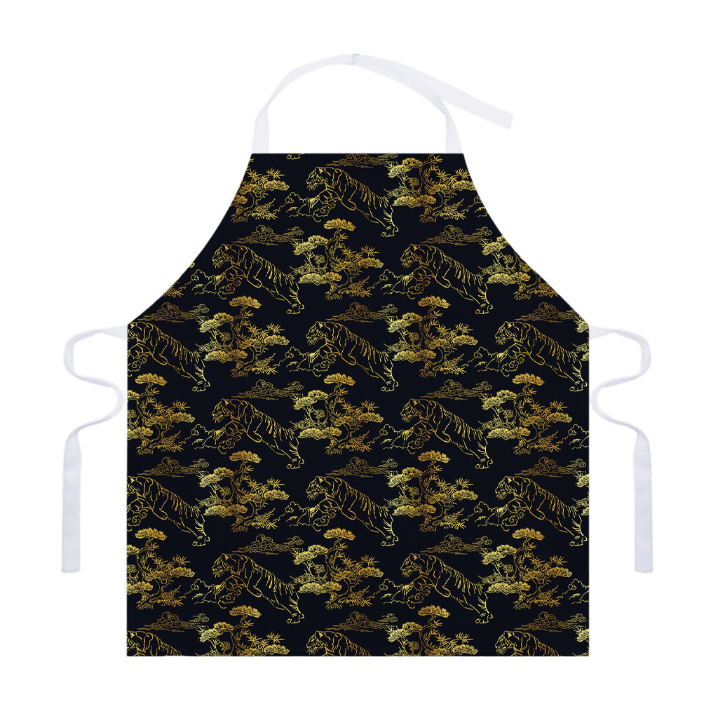 Black And Gold Japanese Tiger Print Adjustable Apron