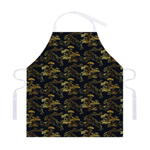 Black And Gold Japanese Tiger Print Adjustable Apron