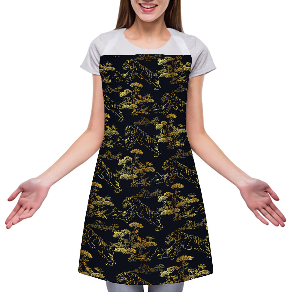 Black And Gold Japanese Tiger Print Adjustable Apron