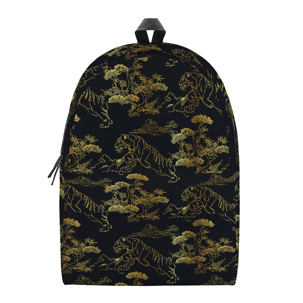 Black And Gold Japanese Tiger Print Backpack
