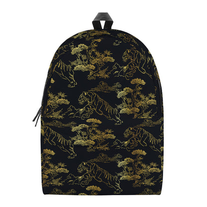 Black And Gold Japanese Tiger Print Backpack