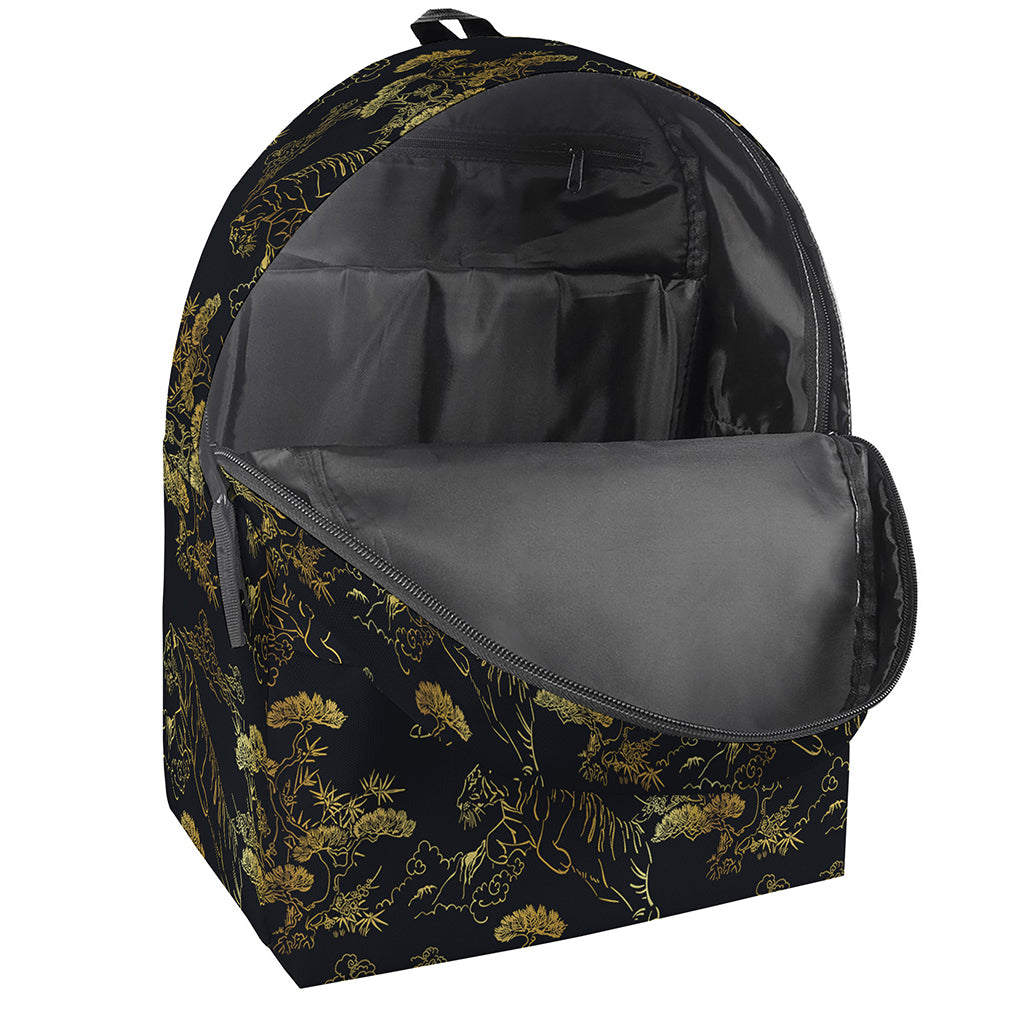 Black And Gold Japanese Tiger Print Backpack