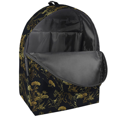 Black And Gold Japanese Tiger Print Backpack