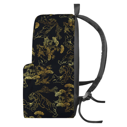 Black And Gold Japanese Tiger Print Backpack