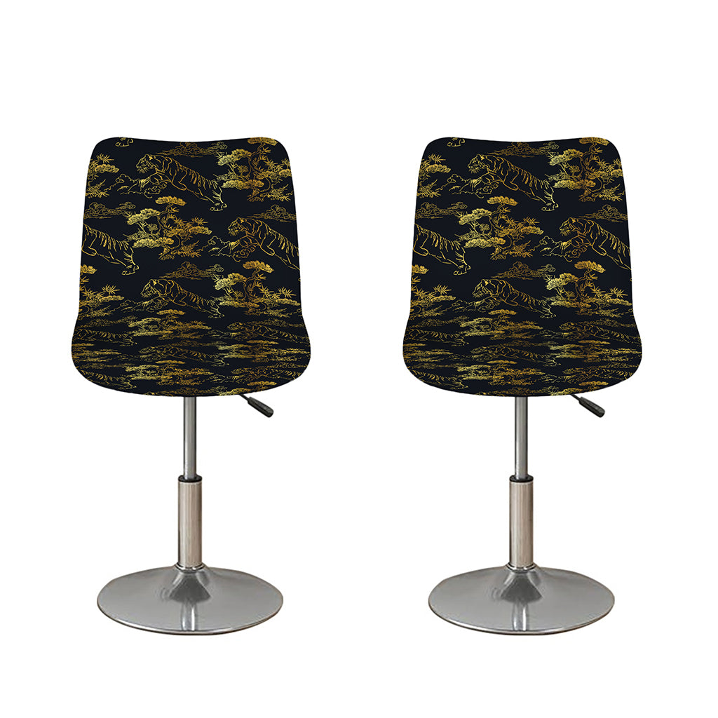 Black And Gold Japanese Tiger Print Bar Stool Covers